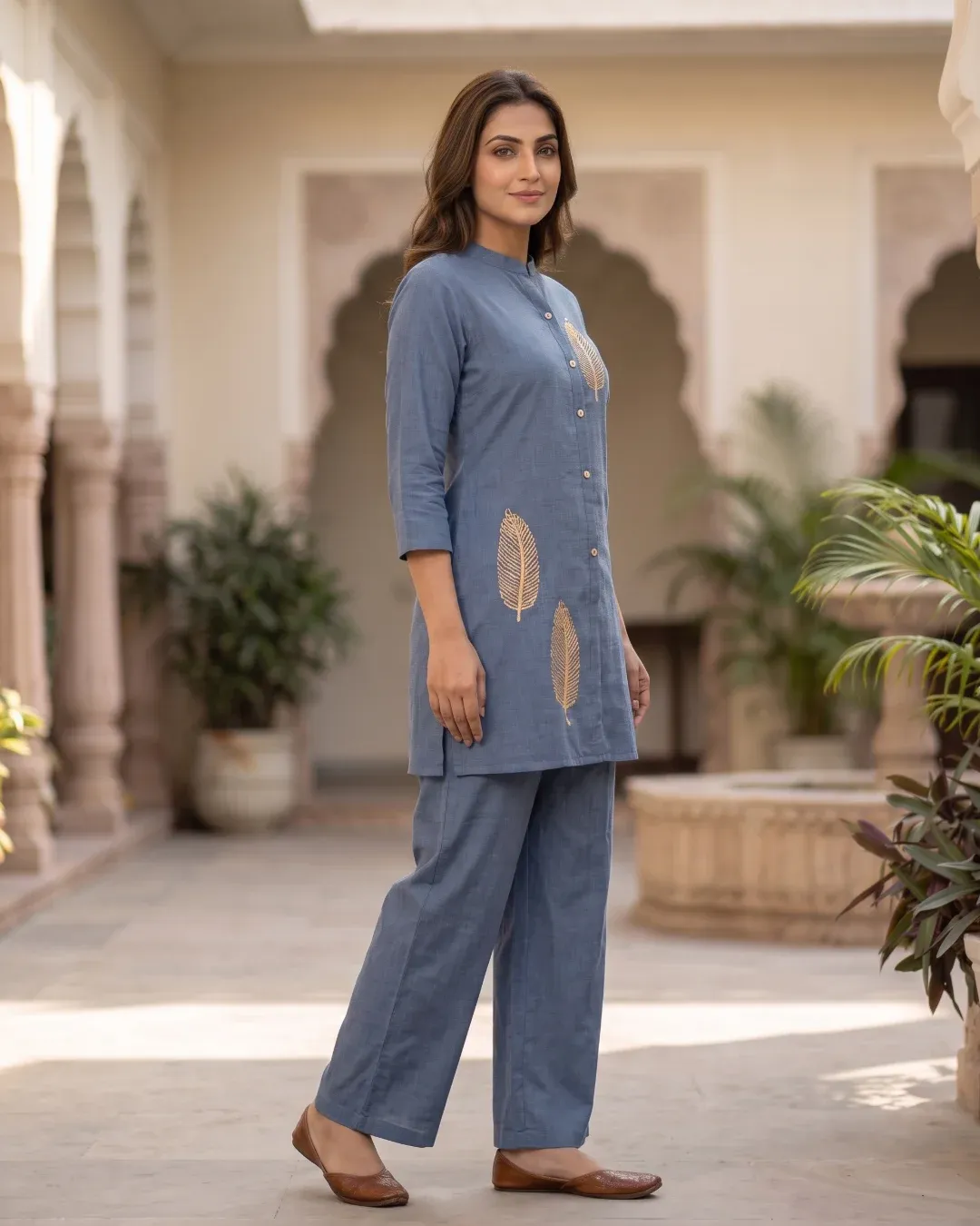 Elegant Blue Embroidery Co-ord Set