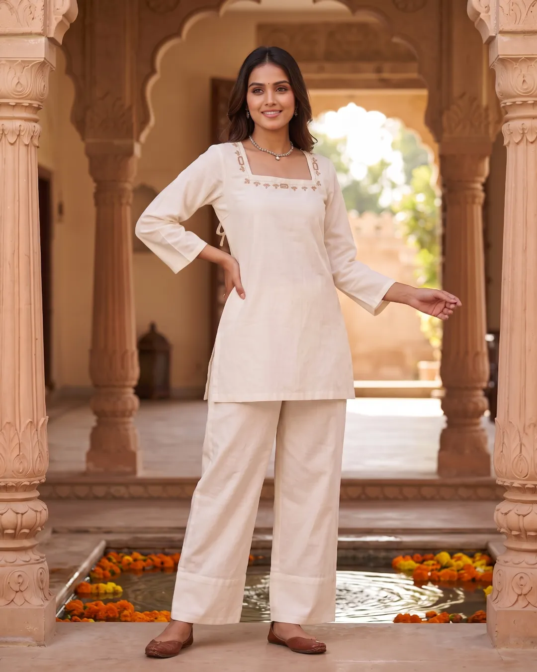 White Square Neck Work Co-ord Set